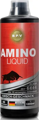 Produktbild von AMINO LIQUID 1000ml - Flüssige Aminosäuren, BCAA, EAA,  Aminosäuren liquid - Geschmack Kirsche. Für jede Sportart bestens geeignet. Mit allen 18 verzweigten Aminosäuren + Vitamin B6. Ein muss für jeden Top Athlet. Auch zu finden unter der Kategorie: Anabolika, Creatin, Testo Booster, Maca, L-Arginin, Zinc, Guarana, Ginseng, Koffein, Creatin Monohydrat, BCAA, EAA, Aminosäuren, Kreatin, Tribulus Terrestris, Vitamine, Mineralstoffe, Vitalstoffe, Muskelaufbau, Aphrodisiakum, Sporternährung, Supplements, EAA Pul