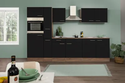Produktbild von Küche Küchenzeile Küchenblock Eiche York Schwarz Oliver 300 cm Respekta