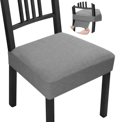 Obrázek produktu pro Potah na židli, elastický žakárový materiál, sada 6 kusů, šedá barva, univerzální potah sedáku, lze prát