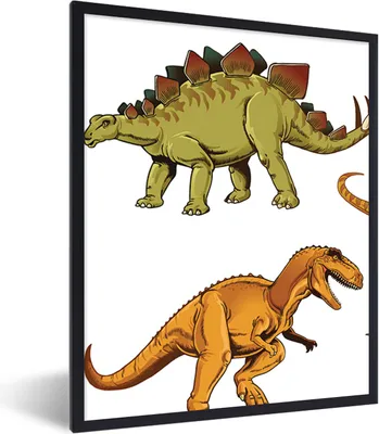 Produktbild von MuchoWow® Gerahmtes Poster Dinosaurier - Zeichnung - Jungen - Kinder 60x80 cm - Poster mit Schwarzem Bilderrahmen Wandposter Rahmen Foto Bilder - Premium - Wanddeko Wohnzimmer