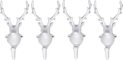 Produktbild von Wandgarderobe Kleiderhaken 4er SET in WEIß Geweih Hirschgeweih Hirschkopf Geweih Haken Wandhaken Aluminium Geweihhaken Wanddeko Dekoration Wandfigur Wandgeweih Weihnachten Weihnachten Deko Dekoration Weihnachtsdeko