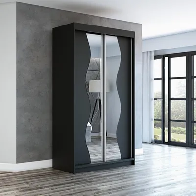 Produktbild von Schwebetürenschrank, 2-türig Schrank RIMA 120 cm (mit Spiegel) (Schwarz / schwarz / schwarz)