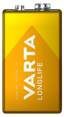 A single 9V battery with the Varta brand logo and product details printed on it.