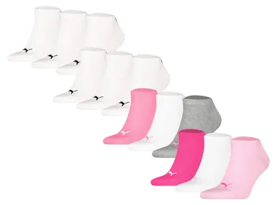 Produktbild von PUMA Uni Sneakersocken, 12er Pack - Sneaker Plain 12P, Logo, einfarbig 2xWeiß/Rosa/Weiß/Grau/Pink/Weiß/Rosa 35-38