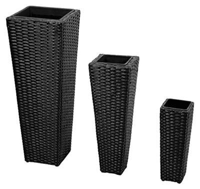 Produktbild von Hochbeete 3 Stück aus Polyrattan schwarz