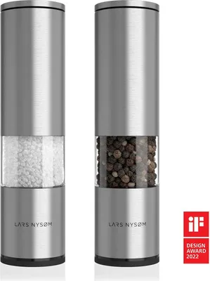 Produktbild von LARS NYSØM Salz und Pfeffer Mühle 2er Set Manuell mit einstellbarem Keramik-Mahlwerk von grob bis fein I Design Gewürzmühlenset (2 Stück) Stainless Steel