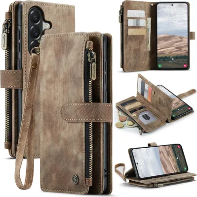 Immagine prodotto di Custodia in pelle per Samsung Galaxy A57, custodia inPoliuretanocon cerniera, chiusura magnetica, tasca per carte, supporto, custodia portafoglio marrone