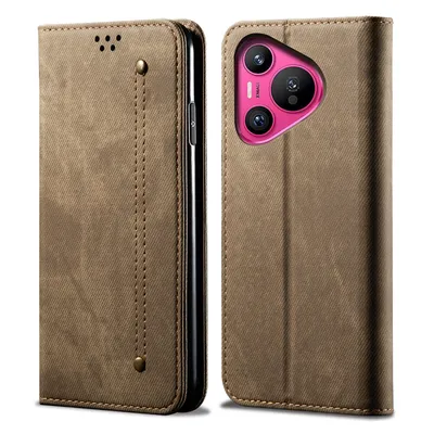 Produktbild von Hülle für Huawei Pura 70 Pro /P70 Pro+ Leder Brieftasche Flip Bookstyle Schutzhülle mit Standfunktion Khaki