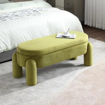 Imagen del producto de Banqueta para los pies - Banco para sentarse - Banco con espacio de almacenamiento - Puf - Taburete - Verde - Tapizado suave - Amplio espacio de almacenamiento