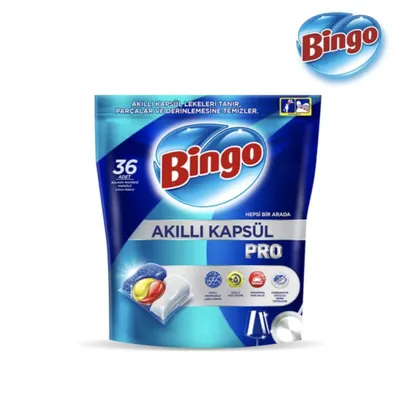 Produktbild von Bingo Power-Kapseln PRO – Intelligente Spülmaschinen-Tabs mit Fettlösekraft & Glanz, 36 Stück