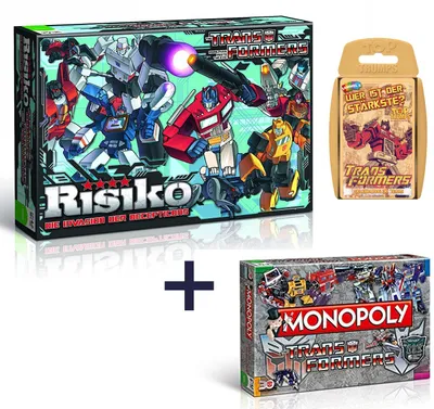 Produktbild von Monopoly, Risiko und Top Trumps Transformers Spiele Superbundle Brettspiel Spiel