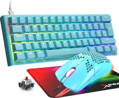 Produktbild von RGB-Hintergrundbeleuchtung, mechanische Tastatur, leichte Gaming-Maus, 62 Tasten, USB-C-Kabel, Tastatur-Maus, 12000 dpi, für Windows und Mac, PC-Gamer