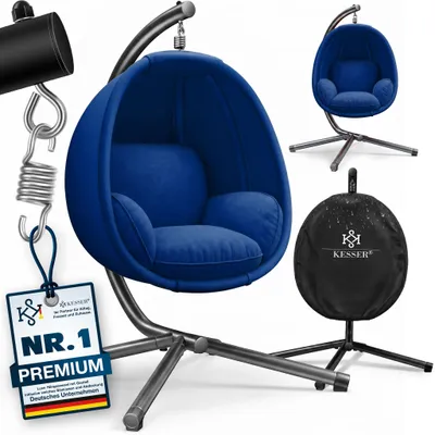 Produktbild von KESSER® Luxe Hängesessel mit Gestell + weicher Sitzkissen, Seitenpolsterung, Sitz- und Rückenkissen Hängekorb Indoor & Outdoor, Garten Schaukel Korb Hängestuhl Stabiler Standfuß, max. 150 kg