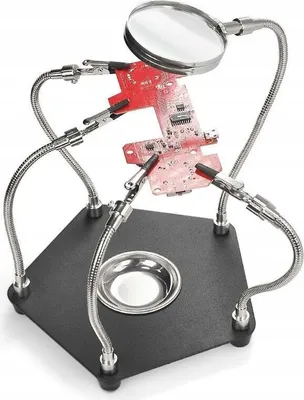 Image de Rosfix Troisième Main avec Loupe - Troisième Main avec Loupe | Base en Métal avec Compartiment Central, Loupe de 60 mm, Grossissement 3x
