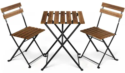 Produktbild von di volio Balkonmöbel Set SPOLETI – 3-teilige Sitzgruppe Outdoor z Akazienholz und Metall, klappbares Gartenmöbel Set für kleinen Balkon