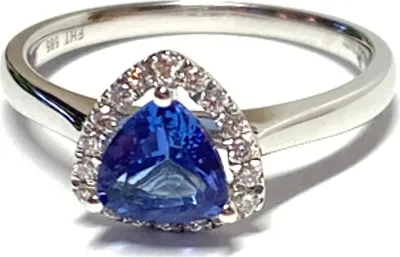 Produktbild von Ring 585/- Weißgold Tansanit facettiert dreieck + Brillanten 0,14ct wsi Solitär Klassiker #56