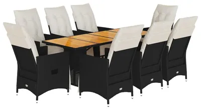 Obrázok produktu pre vidaXL 9-dielny záhradný jedálenský set s vankúšmi Black Poly Rattan