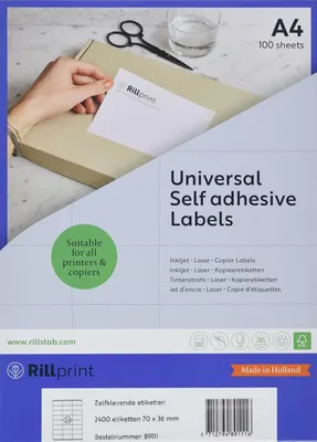 Produktbild von rillprint Universal-Etiketten 70 x 36 mm weiß 2.400 Etiketten