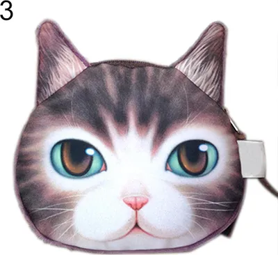 Produktbild von Lustige Katze Gesicht Kopf Druck Mini Münztasche Brieftasche Geldbörse Reißverschlusstasche Kinder Geschenk Lila
