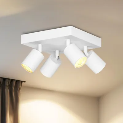 Imagen del producto de LVWIT Foco LED empotrado en techo, blanco, 4 luces, cuadrado - Lámpara de techo LED metálica, orientable, foco de techo GU10 - Foco empotrado para cocina, salón, dormitorio (sin bombillas)