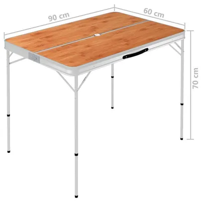 Imagen del producto de Juego de mesa para camping con 2 bancos: mesa plegable y mesa abatible de aluminio, color marrón