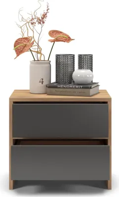 Zdjęcie produktu dla regalik szafka nocna PARI z dwiema szufladami 50x45x35 cm - Szafka nocna z szufladą na prowadnicach kulkowych Tip on - Szafka nocna o nowoczesnym designie w kolorze dąb grafitowy