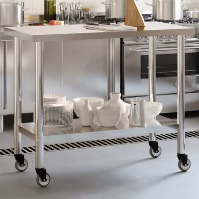 Produktbild von CLORIS Küchen-Arbeitstisch mit Rollen 110x55x85 cm Edelstahl - Küchenarbeitstische LL0000257362