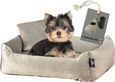 Produktbild von Rohrschneider Hundebett Kuschelsofa Hund Weich + Hundekotbeutelset, Farbe:taupe, Größe:S