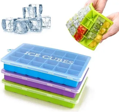 Immagine prodotto di Set di 3 stampi per cubetti di ghiaccio da 24 scomparti, privi di BPA, con coperchio, ideali per alimenti per neonati e bevande