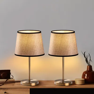 Produktbild von Opviq, Hochwertiges Tischlampen-Set (2 Stück), Antik, 21 x 21 x 39 cm | Metallkörper, Stoffschirm, E27 Fassung, 200 cm Kabel mit Schalter | Perfekt für modernes Wohnen.