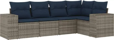 Image de vidaXL Ensemble de 5 canapés de jardin avec coussins, gris, polyrattan