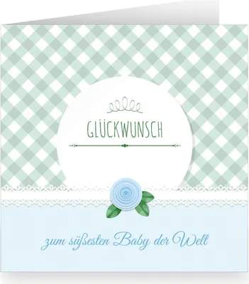 Produktbild von Hellblaue Shabby chic Babykarte mit Vichy Karo innen weiß: Glückwunsch zum süßesten Baby der Welt -