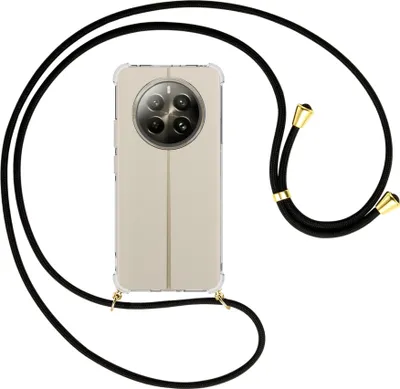 Produktbild von Handykette Backcover-Schutzhülle mit Band (Metall goldfarben) für Realme 12 Plus 5G / Narzo 70 Pro 5G - schwarz