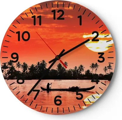 Produktbild von Wanduhr - Rund - Glasuhr - Kanal boot kultur sonnenuntergang - 30x30cm - Schleichendes Uhrwerk - Lautlos - zum Aufhängen bereit - Dekoration Modern - Wanddekoration aus Glas - C4AR30x30-2711