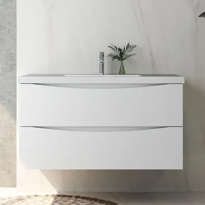Produktbild von Badmöbel Set 100 cm Smiley Weiß Waschbecken mit Unterschrank Hängeschrank Softclose
