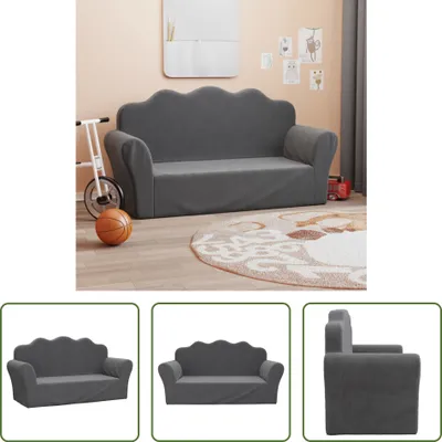 Immagine prodotto di The Living Store Divano per bambini 2 posti antracite in morbido peluche