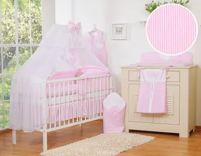 Produktbild von Bettenset 5 - Teilig - Babybetttextilien - Hautfreundliche Baumwolle und mit Moskitonetz