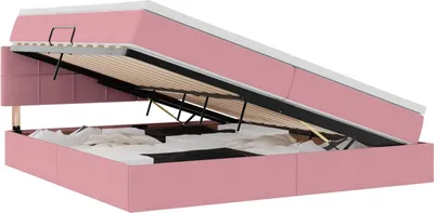Obrázek produktu pro vidaXL LED postel s úložným prostorem a matrací, růžová, 200 x 200 cm, samet