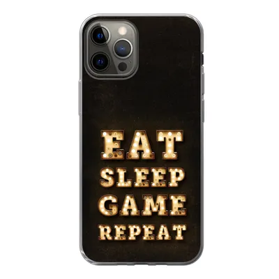 Produktbild von MuchoWow® Handyhülle Schutzhülle Hülle für iPhone 13 Pro Spiele - Spiele - Zitate - Sprichwörter - Eat sleep game repeat Silikon Softcase Handy Hülle - Handy-Tasche
