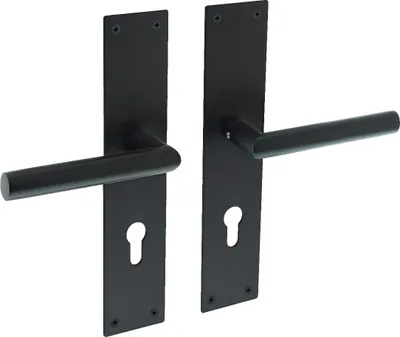 Produktbild von Intersteel Türdrücker Jura auf Schild 250x55x2 mm PZ 72 Edelstahl/Schwarz matt
