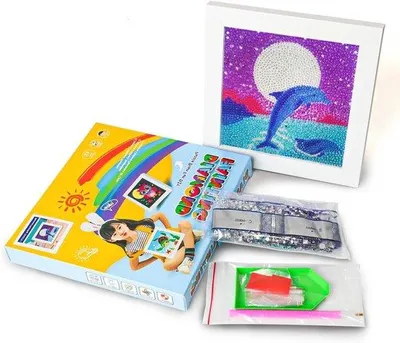 Imagen del producto de Kit de manualidades para principiantes: 18 x 18 cm, con marco de madera. Diseño de luna. Ideal para padres, amigos, aficionados y niños