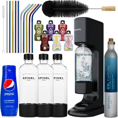 Image de Spinel Soda BubbleOn Kit de gazéification d'eau avec 3 bouteilles de sirop de CO2 Accessoires