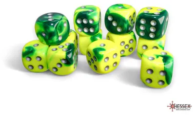 Produktbild von Chessex Würfelset 16mm grün-gelb/silber 12 Stück Kunststoff