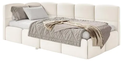 Obrázek produktu pro Selsey Cloudy – čalouněná postel, krémová sametová látka, 170x185 cm – levá strana