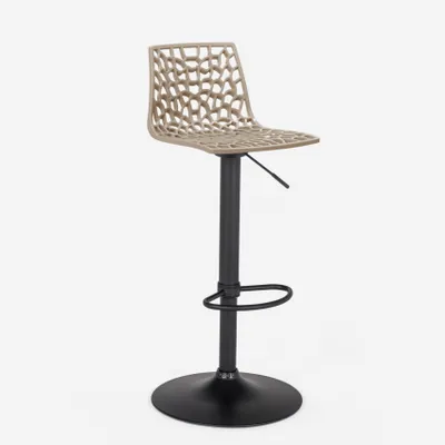 Image de Tabouret de bar réglable avec base noire mate Grand Soleil Spider Matt - Beige Jute
