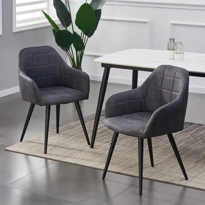Produktbild von MCCDirect Esszimmerstuhl Adrian im 2er Set aus Kunstvelourleder mit Metallbeinen, Designerstuhl, Küchenstuhl, in 4 Farben erhältlich (Grau)