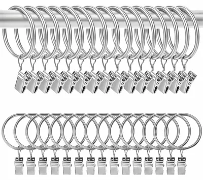 Produktbild von Metall Gardinenringe mit Clips - 30 Stück - Zur Befestigung von Vorhängen - Silber