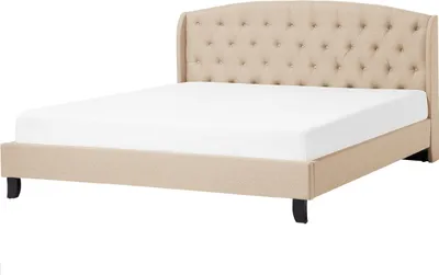 Produktbild von BELIANI Polsterbett Beige 180 x 200 cm Leinenoptik Mit Lattenrost Dekorative  Ausstrahlung Knopfverzierung Klassisch