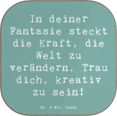Produktbild von Mr. & Mrs. Panda Untersetzer Tasse Spruch Die Freude an der Kreativität entdecken - Meeresbrise - Geschenk, Vertrauem, Trost, Gläser, Coaster, Zuversicht, kreative Pause