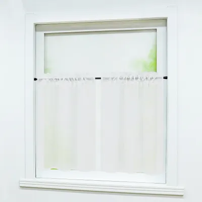 Produktbild von Joyswahl Scheibengardine 2er Set Bistrogardine mit Tunnelzug küche Kurzgardinen Leinen Halbtransparent Weiß HxB 92x66 cm